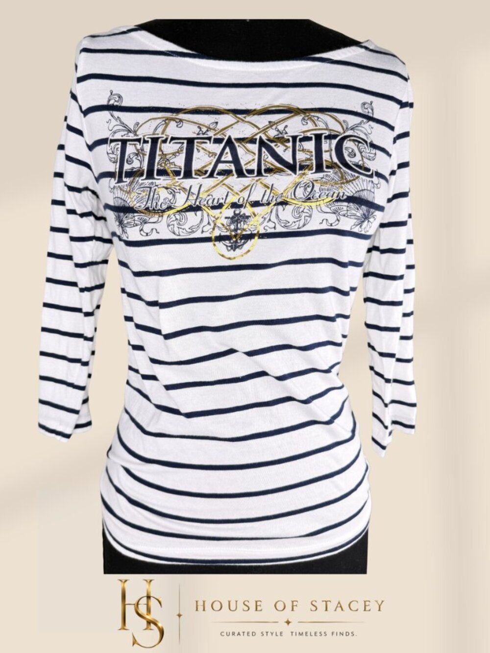Titanic Belfast Striped Graphic Tee Small 3/4 Sleeve